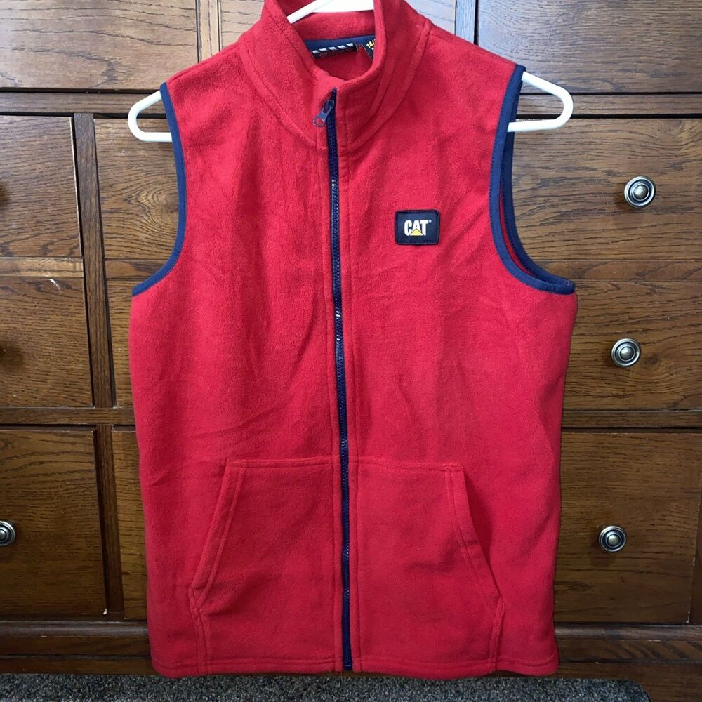 CAT Workwear Zip Front Fleece Vest Red Boys Size XL (14-16)